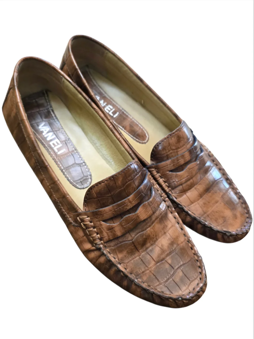 Vaneli Women’s Brown Croc-Embossed Leather Alanna Loafers Sz 7N